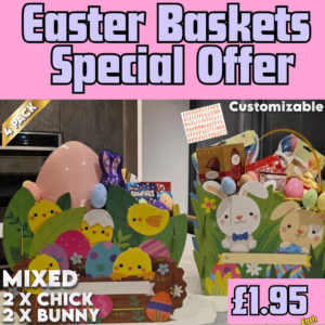 Easter Bunny & Chic Mixed Box Basket 43x33cm with Stickers Mixed Pack of 4