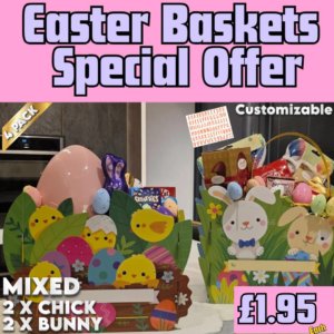 Easter Bunny & Chic Mixed Box Basket 43x33cm with Stickers Mixed Pack of 4