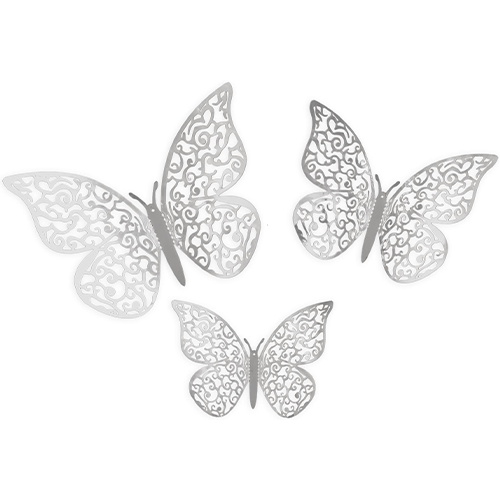 Oaktree Metallic Silver 3D Butterfly Adhesive Decorations (12pk)