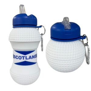 Scotland White & Blue Collapsible Silicone Water Drink Bottle With Carabiner Clip