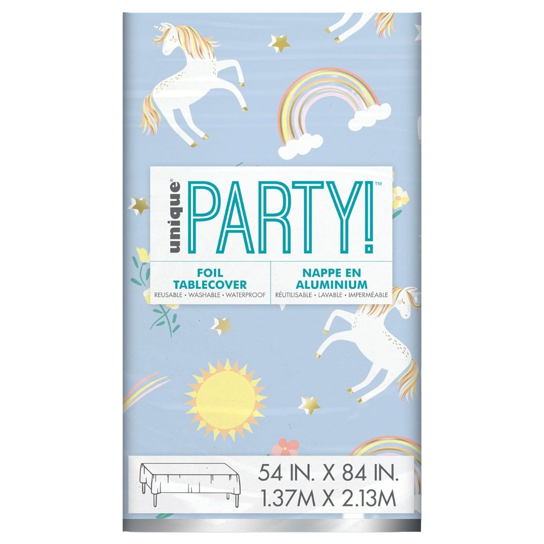 Unique 1.37M x 2.13M Dainty Unicorn Party Foil Tablecover