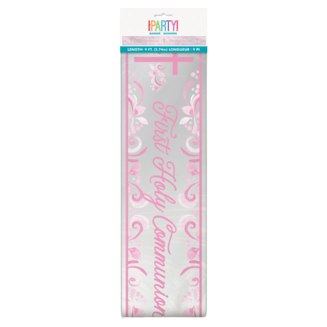 Unique 2.74m Pink Holy Cross First Holy Communion Foil Banner