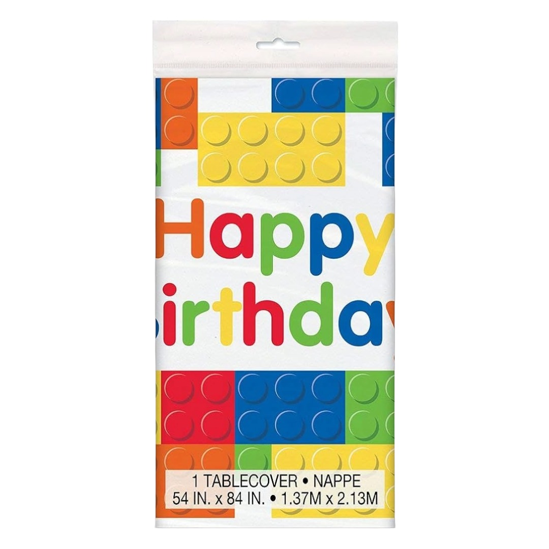 Unique 1.37M x 2.13M Building Blocks Birthday Tablecover