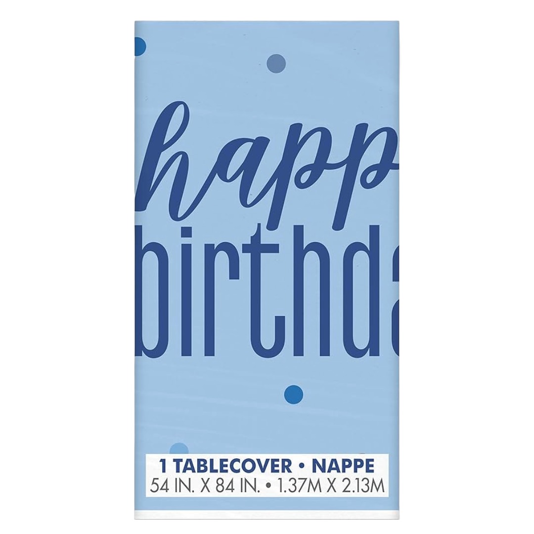 Unique 1.37M x 2.13M Blue & Silver Birthday Tablecover