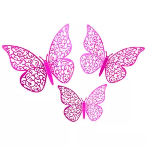 Oaktree Metallic Fuchsia Pink 3D Butterfly Adhesive Decorations (12pk)