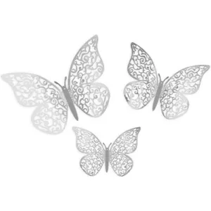 Oaktree Metallic Silver 3D Butterfly Adhesive Decorations (12pk)