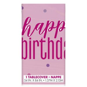 Unique 1.37M x 2.13M Pink & Silver Birthday Tablecover