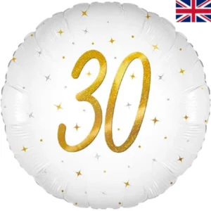 Oaktree 18 inch Age 30 White Elegant Sparkle Holographic Foil Balloon