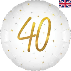 Oaktree 18 inch Age 40 White Elegant Sparkle Holographic Foil Balloon