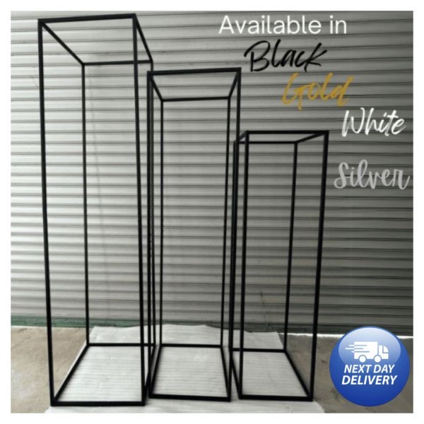 Gold, Silver Black or White Set Of 3 Rectangular Balloon Flower Stand Plinth Stand