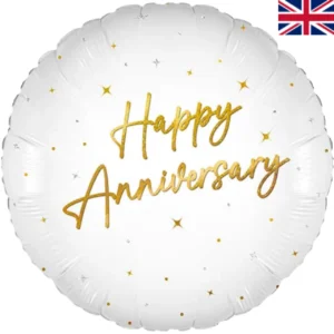 Oaktree 18 inch Happy Anniversary White Elegant Sparkle Holographic Foil Balloon
