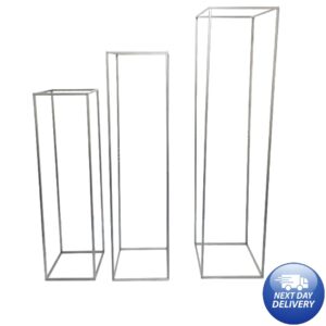 Set Of 3 Silver Rectangular Balloon Flower Stand Plinths