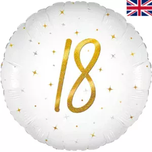 Oaktree 18 inch Age 18 White Elegant Sparkle Holographic Foil Balloon