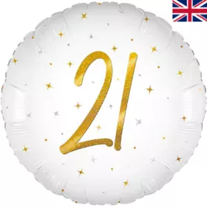 Oaktree 18 inch Age 21 White Elegant Sparkle Holographic Foil Balloon