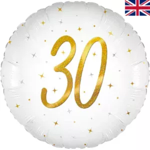 Oaktree 18 inch Age 30 White Elegant Sparkle Holographic Foil Balloon
