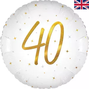 Oaktree 18 inch Age 40 White Elegant Sparkle Holographic Foil Balloon