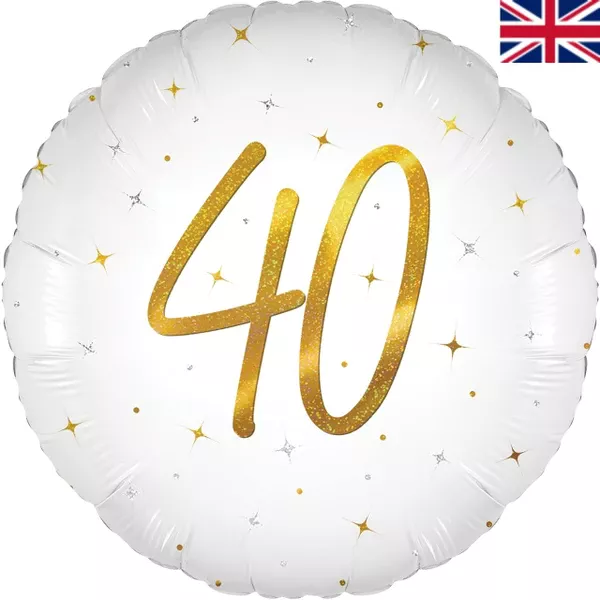 Oaktree 18 inch Age 40 White Elegant Sparkle Holographic Foil Balloon