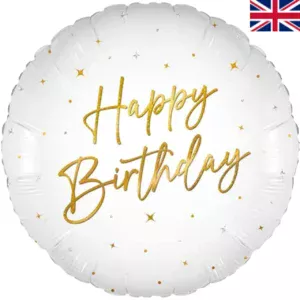 18 inch Happy Birthday White Elegant Sparkle Holographic Foil Balloon