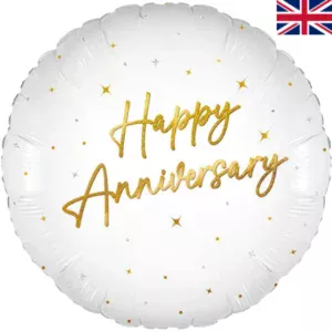 Oaktree 18 inch Happy Anniversary White Elegant Sparkle Holographic Foil Balloon