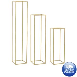 Set Of 3 Gold Rectangular Balloon Flower Stand Plinths