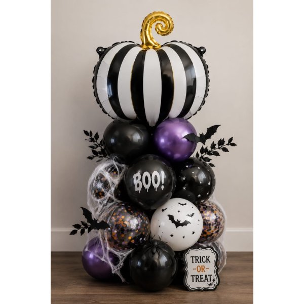 Party Deco 16 inch Black & White Striped Pumpkin Foil Balloon