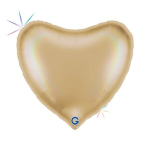 Grabo 36 inch Rainbow Holographic Platinum Champagne Heart Foil Balloon