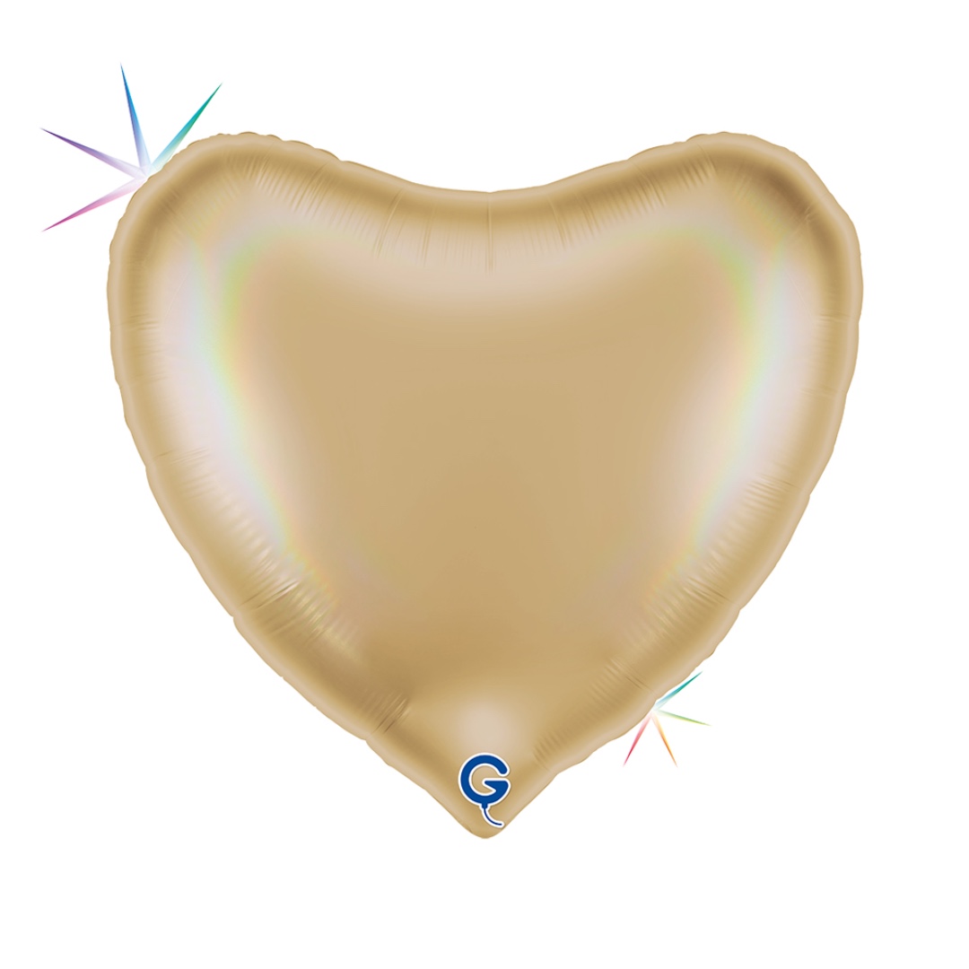Grabo 36 inch Rainbow Holographic Platinum Champagne Heart Foil Balloon