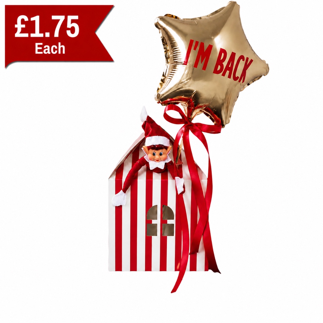 B4U Elf Arrival Red & White Stripes Box With Handles (12pk)