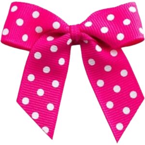 5cm Shocking Pink Polka Dot Self Adhesive Ribbon Bows (12pk)