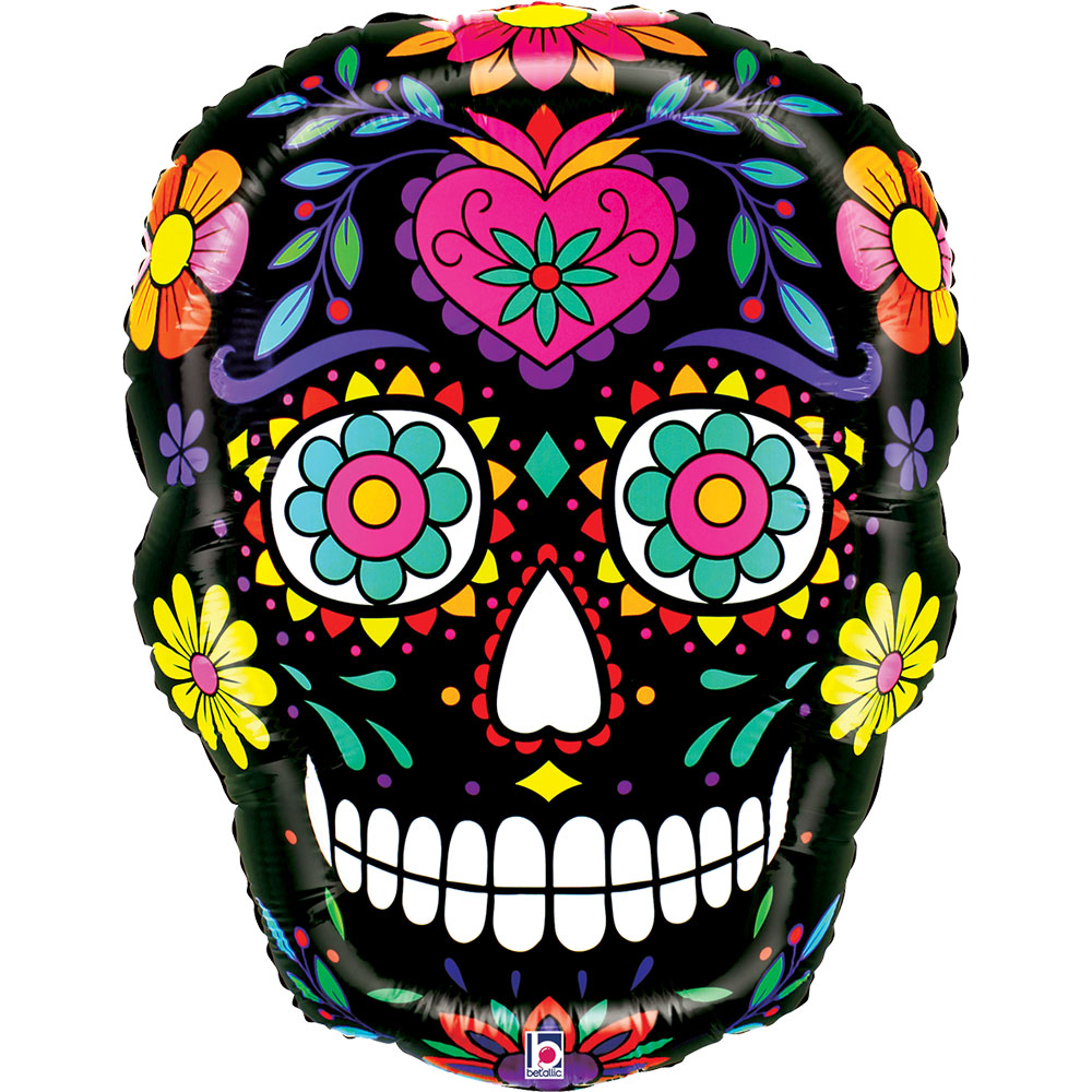 Grabo 22 inch Mighty Black Sugar Skull Foil Balloon