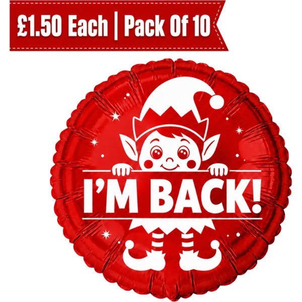 B4U 18 Inch I’m Back Christmas Elf Foil Balloon (10pk)