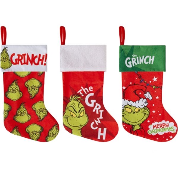 46cm Grinch Small Fleece Stocking (3 Assorted)