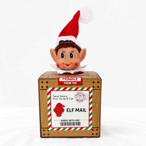 9cm x 9cm Wooden Elf Arrival Box (1)