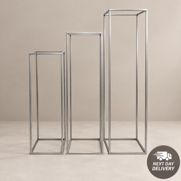 Set Of 3 Silver Rectangular Balloon Flower Stand Plinths