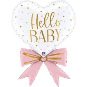 Grabo 30 inch Hello Baby Pink Bow Heart Foil Balloon