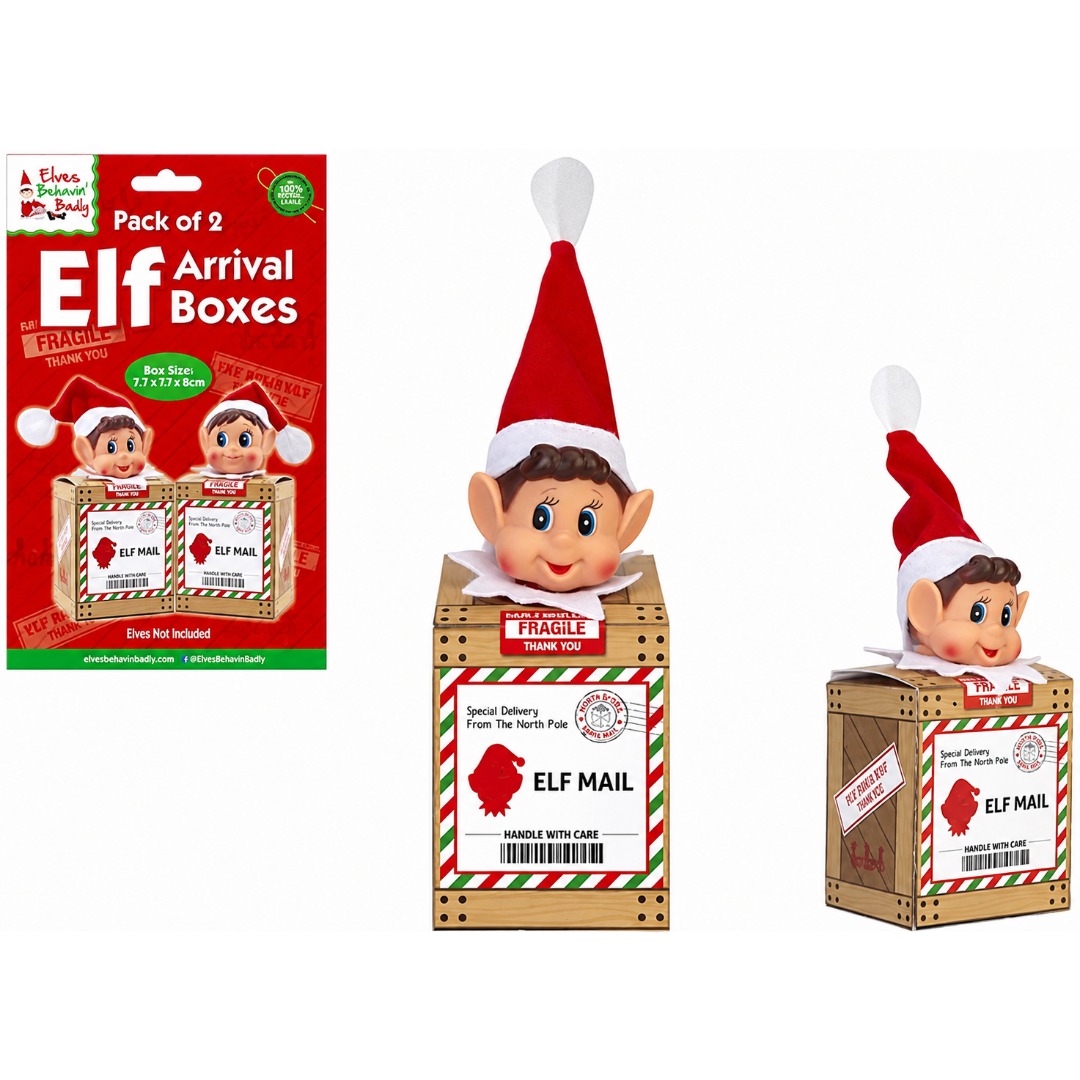 7cm x 9cm Wooden Elf Arrival Boxes (Pack Of 2)