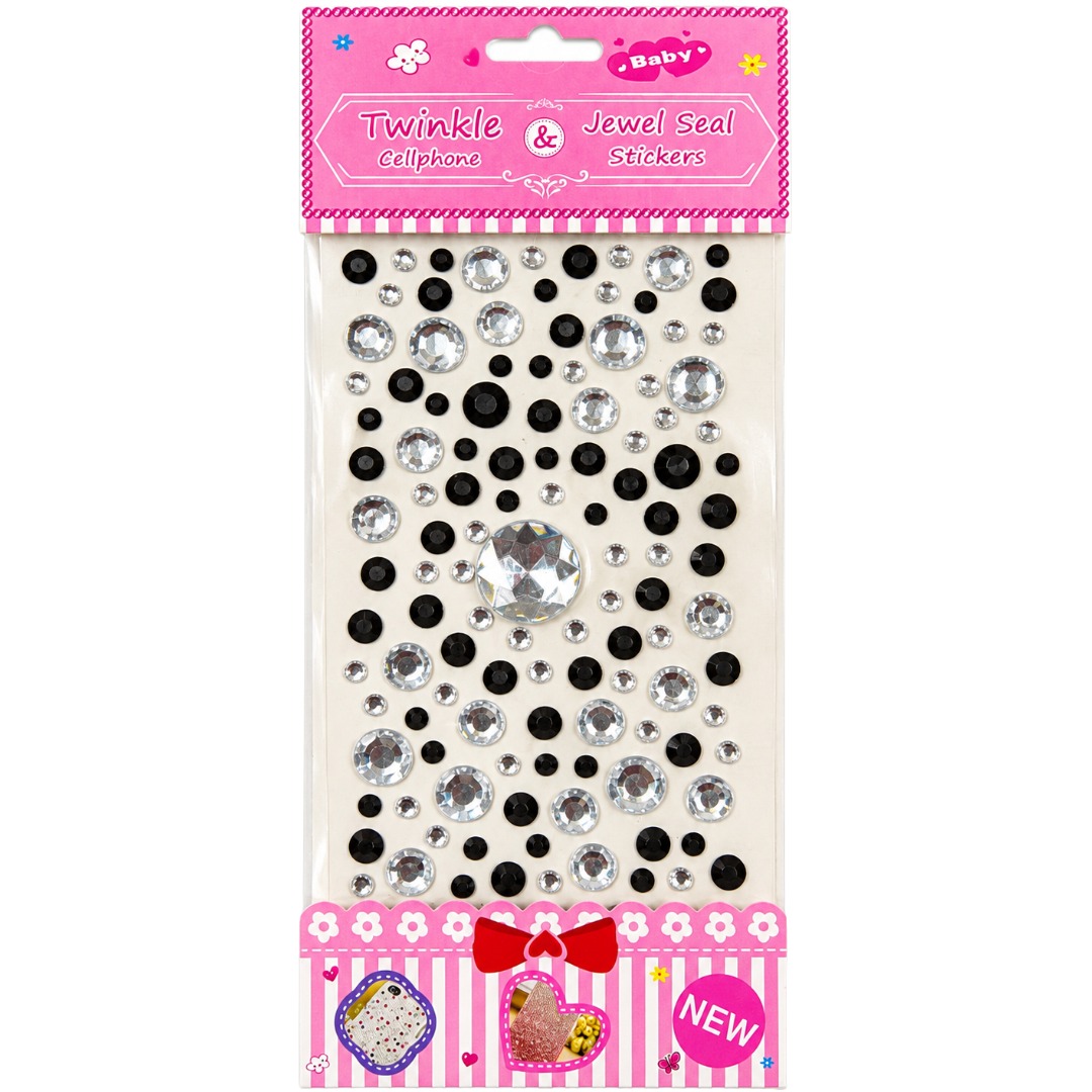 Black & Silver Self Adhesive Rhinestone Jewel Stickers