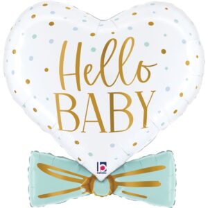 Grabo 29 inch Hello Baby Blue Bow Tie Heart Foil Balloon