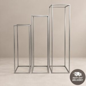 Set Of 3 Silver Rectangular Balloon Flower Stand Plinths