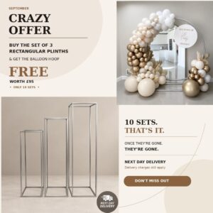 Set Of 3 Silver Rectangular Balloon Flower Stand Plinths (Get Silver Hope Free)