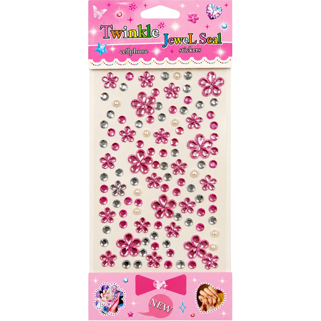 Pink Flower Self Adhesive Rhinestone & Pearl Jewel Stickers