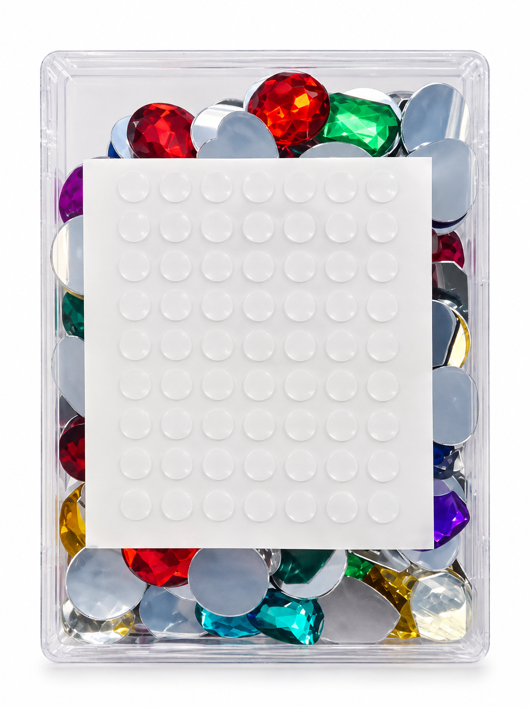 Assorted Gemstones With Adhesive Dots – Mixed Colours & Shapes (128Pcs)