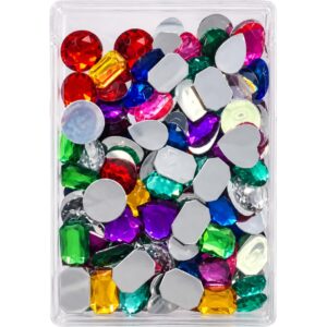 Assorted Gemstones With Adhesive Dots – Mixed Colours & Shapes (128Pcs)