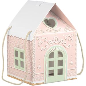 Pink Christmas House Snow Roof Gift Box with Handles