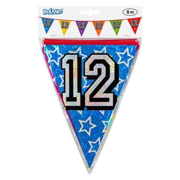 Boland 8m Holographic 12th Birthday Party Bunting Banner Multicolour (12pk)