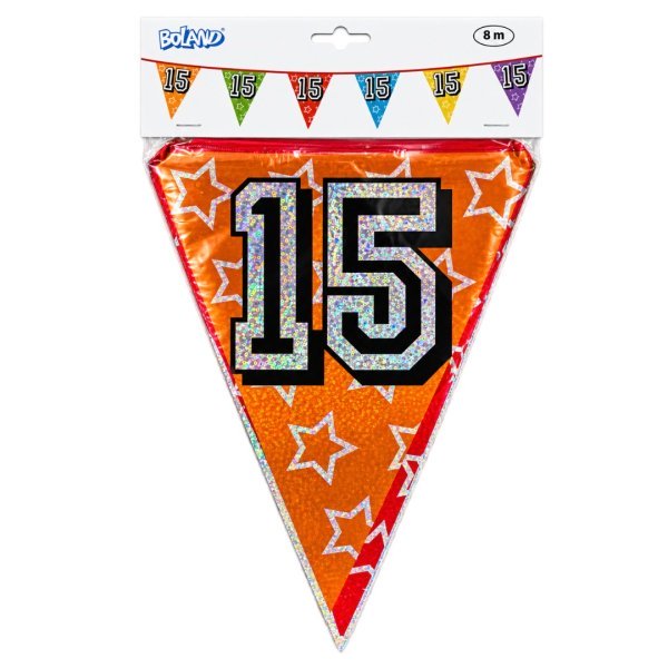 Boland 8m Holographic 15th Birthday Party Bunting Banner Multicolour (12pk)