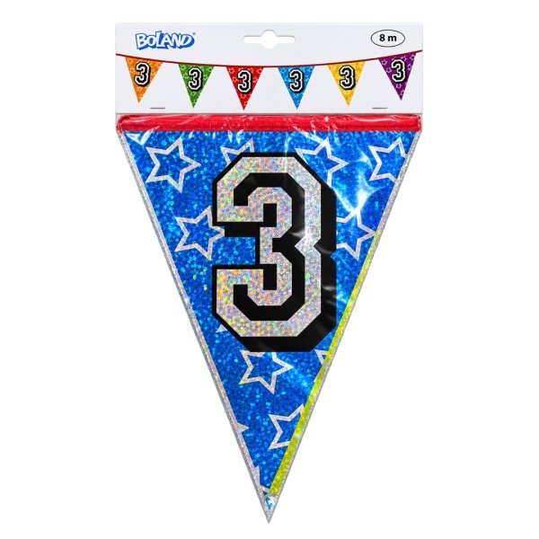 Boland 8m Holographic 3rd Birthday Party Bunting Banner Multicolour (12pk)