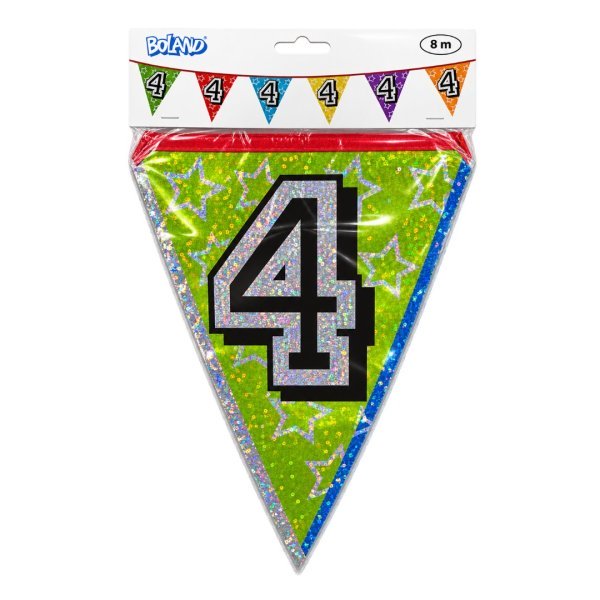 Boland 8m Holographic 4th Birthday Party Bunting Banner Multicolour (12pk)