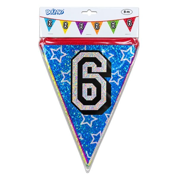 Boland 8m Holographic 6th Birthday Party Bunting Banner Multicolour (12pk)