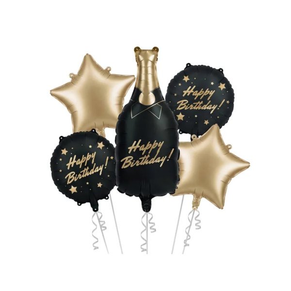 Party Deco Bottle Happy Birthday Set Foil Balloons (5)